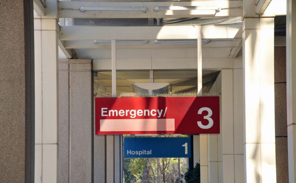 Hospital entrance and signs